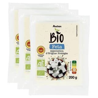 Auchan BIO Féta grecque bio AOP, Lot de 3x200g