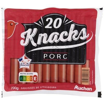 Auchan Knacks Saucisses de Strasbourg Pur Porc, 20 saucisses - 700g