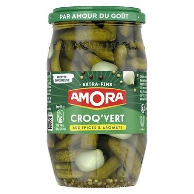 Amora Cornichons extra fins Croq'Vert épices & aromates, 210g