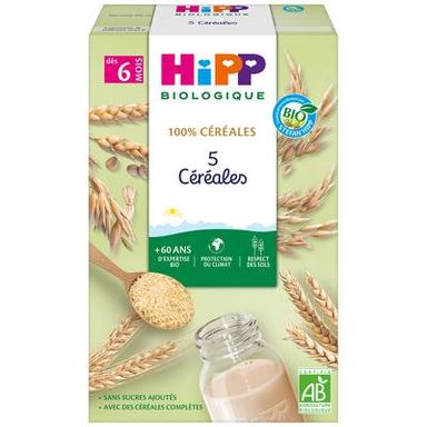Hipp - 100% Céréales 5 Céréales Bio Bébé Dès 6 mois, 250g