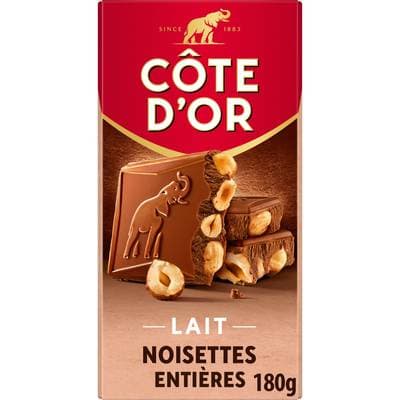 Côte d'Or Chocolat Lait Noisettes entières, 180g