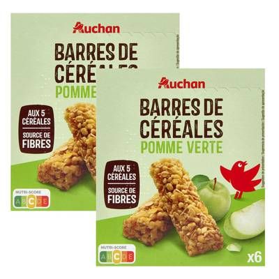 Auchan Barres de céréales à la pomme verte, Lot de 2x6 barres