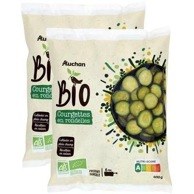 Auchan BIO Courgettes en rondelles bio, Lot de 2x600g