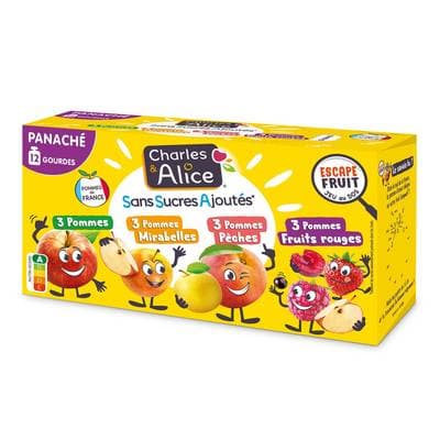 Charles et Alice Gourdes multivariétés sans sucres ajoutés, 12 gourdes de 90g