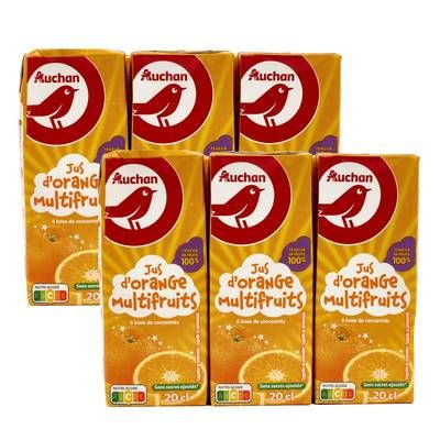 Auchan Jus d'orange multifruits, Lot de 2 - 6x20cl