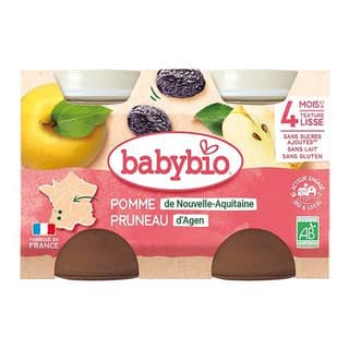 Babybio - Mes Fruits Pommes pruneaux bio Pot Bébé dès 4 mois, 2x130g