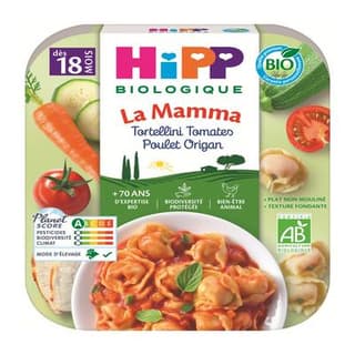 Hipp - La Mamma Tortellini Tomate Poulet Orignan Bio Assiette Bébé Dès 18 Mois, 250g
