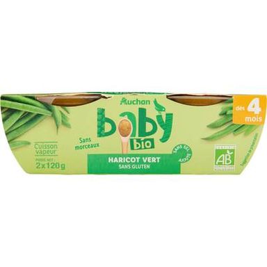 Auchan Baby Bio Haricots verts bio Bol Bébé dès 4 mois, 2x120g