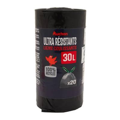 3596710528967 - Auchan - Sacs poubelle ultra résistants avec liens coulissants 30L