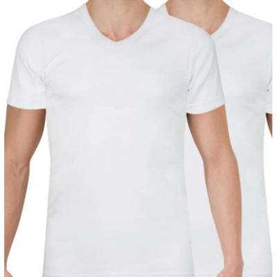 3106435170268 - Athena - 2 T-shirts col V en coton bio Blanc