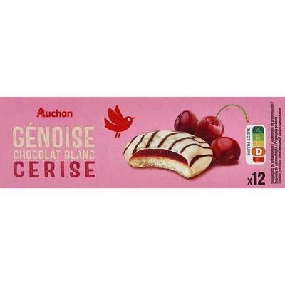 Auchan Génoises nappées de chocolat blanc saveur cerise x12, 150g