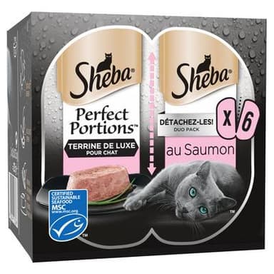 Sheba - Perfect Portions Barquettes en Terrines de Luxe Saumon MSC pour chat adulte, 6x37,5g