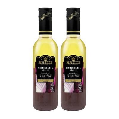 Maille Vinaigrette légère vinaigre de vin rouge échalote oignon rouge en bouteille, Lot de 2x36cl