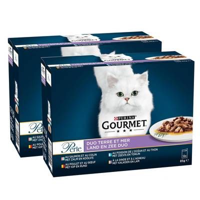 Purina - Gourmet Perle Sachets Duo Terre et Mer 4 variétés pour chat, Lot de 2 - 12x85g