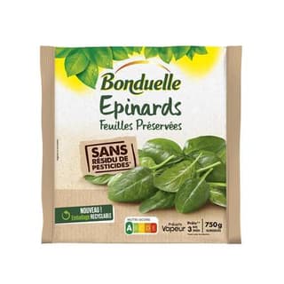 Bonduelle Epinards feuilles préservées sans résidu de pesticides, 750g