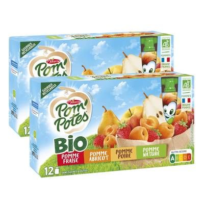 Pom Potes Multivariétés sans sucres ajoutés bio, Lot de 2x12 gourdes