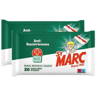 St-Marc Serpillières jetables antibactérienne, Lot de 2x20 Serpillières