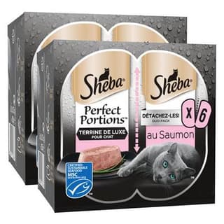 Sheba - Perfect Portions Barquettes en Terrines de Luxe Saumon MSC pour chat adulte, Lot de 2 - 6x37,5g