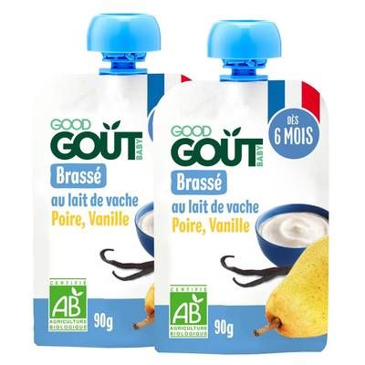 Good Goût Brassé Poire Vanille Bio Gourde Bébé Dès 6 mois, Lot de 2x90g