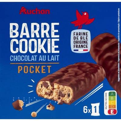 Auchan Barre cookie biscuits au chocolat au lait x6, 168g