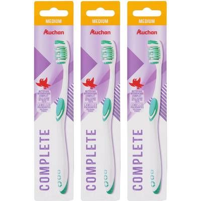 Auchan Brosse à dents medium complete, Lot de 3 brosses à dent