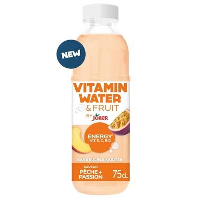 Joker Vitamin Water & Fruit Eau plate aromatisée energy à la pêche et passion, 75cl
