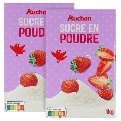 Auchan Sucre blanc en poudre, Lot de 2x1kg