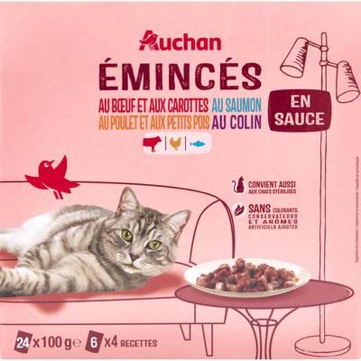 3596710485574 - Auchan - Sachets émincés en sauce viandes et poissons pour chat stérilisés