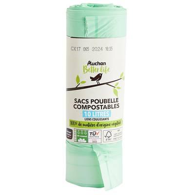 3596710528875 - Auchan Better Life - Sacs poubelles compostables avec liens coulissants 10L