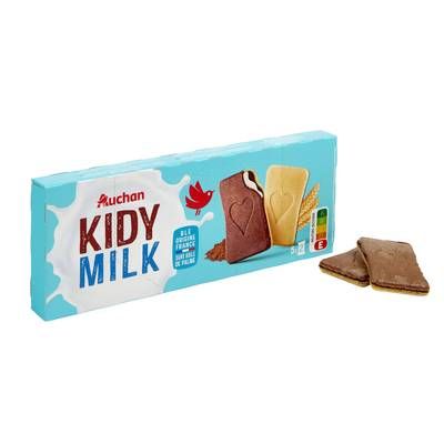 Auchan Biscuit fourré au lait et cacao - Kidy Milk, 128g