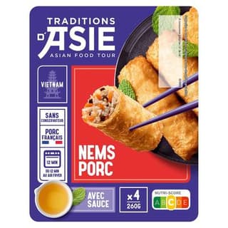 Tradition d'asie Nems au porc avec sauce Nuoc Mâm, 4 pièces - 260g