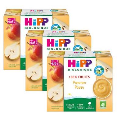 Hipp - 100% Fruits Pommes Poires Bio Coupelle Bébé Dès 4/6 mois, Lot de 3 - 4x100g