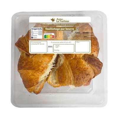 Auchan Le Traiteur Croissant au jambon et à l'emmental, 2x130g