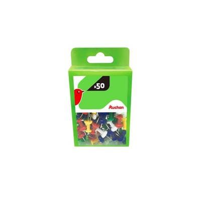 Auchan Boîte de punaises multicolore, 50 punaises