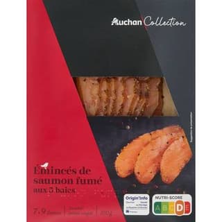 Auchan Collection Émincés de saumon fumé aux 5 baies, 7/9 pièces - 100g