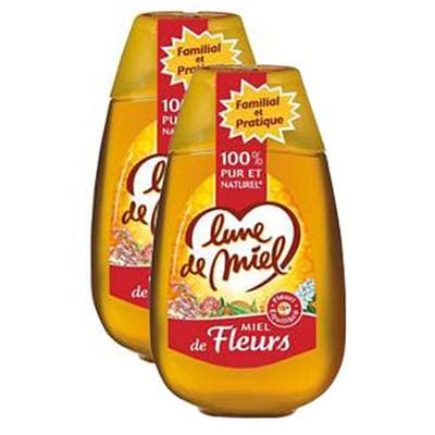 Lune de Miel Miel de fleurs flacon doseur, Lot de 2x500g