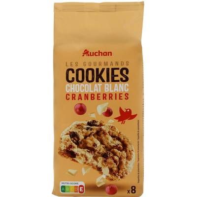 Auchan Cookies chocolat blanc saveur canberries, 200g
