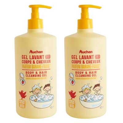 COSMIA Gel lavant corps et cheveux 2 en 1 banane fraise, Lot de 2x750ml