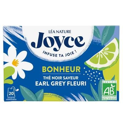 Joyce Thé Noir Saveur Earl Grey Fleuri Bio - Bonheur, 20  sachets