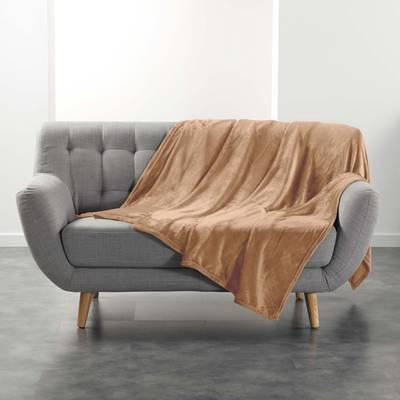 3574386114981 - Douceur D Interieur - Plaid Flanelle unie Flanou camel