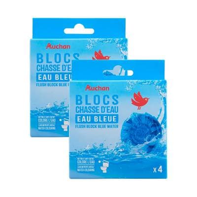 Auchan Blocs chasse d'eau eau bleue, Lot de 2x4 blocs