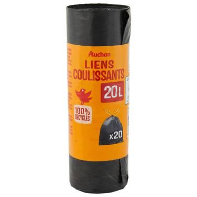3596710528783 - Auchan - Sacs poubelle avec liens coulissants 20L