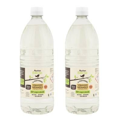 Auchan Better Life Vinaigre ménager Ecocert parfum citron, Lot de 2x1L