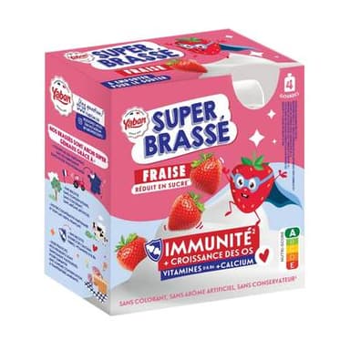 Yabon Yaourt Brassé saveur fraise en Gourdes, 4x80g