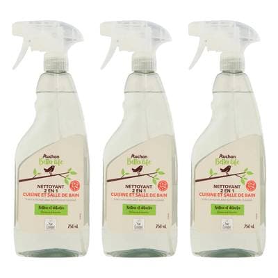 Auchan Better Life Spray cuisine salle de bain à l'acide citrique, Lot de 3x750ml