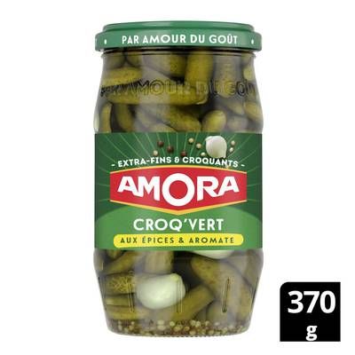 Amora Cornichons extra fins Croq'Vert épices et aromates, 370g