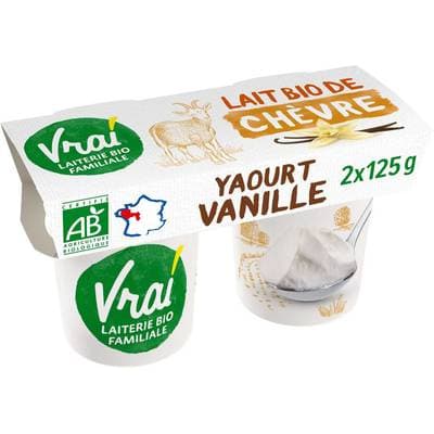 Vrai Yaourt au lait de chèvre Saveur Vanille, Bio, 2x125g