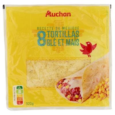 Auchan 8 Galettes Tortillas de blé et maïs, 320g