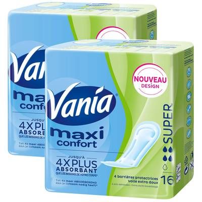 Vania Serviettes hygiéniques flux super maxi, Lot de 2x16 pièces