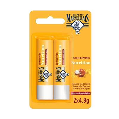 Le Petit Marseillais Baume à lèvre karité, amande douce et huile d'argan, 2 baumes